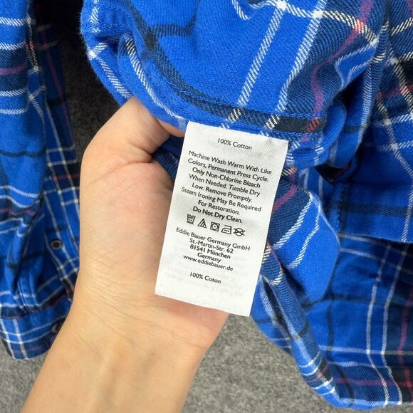 Eddie Bauer Shirt Men M Medium Blue Plaid Button Up Collared Long Sleeve Classic - Picture 4 of 8